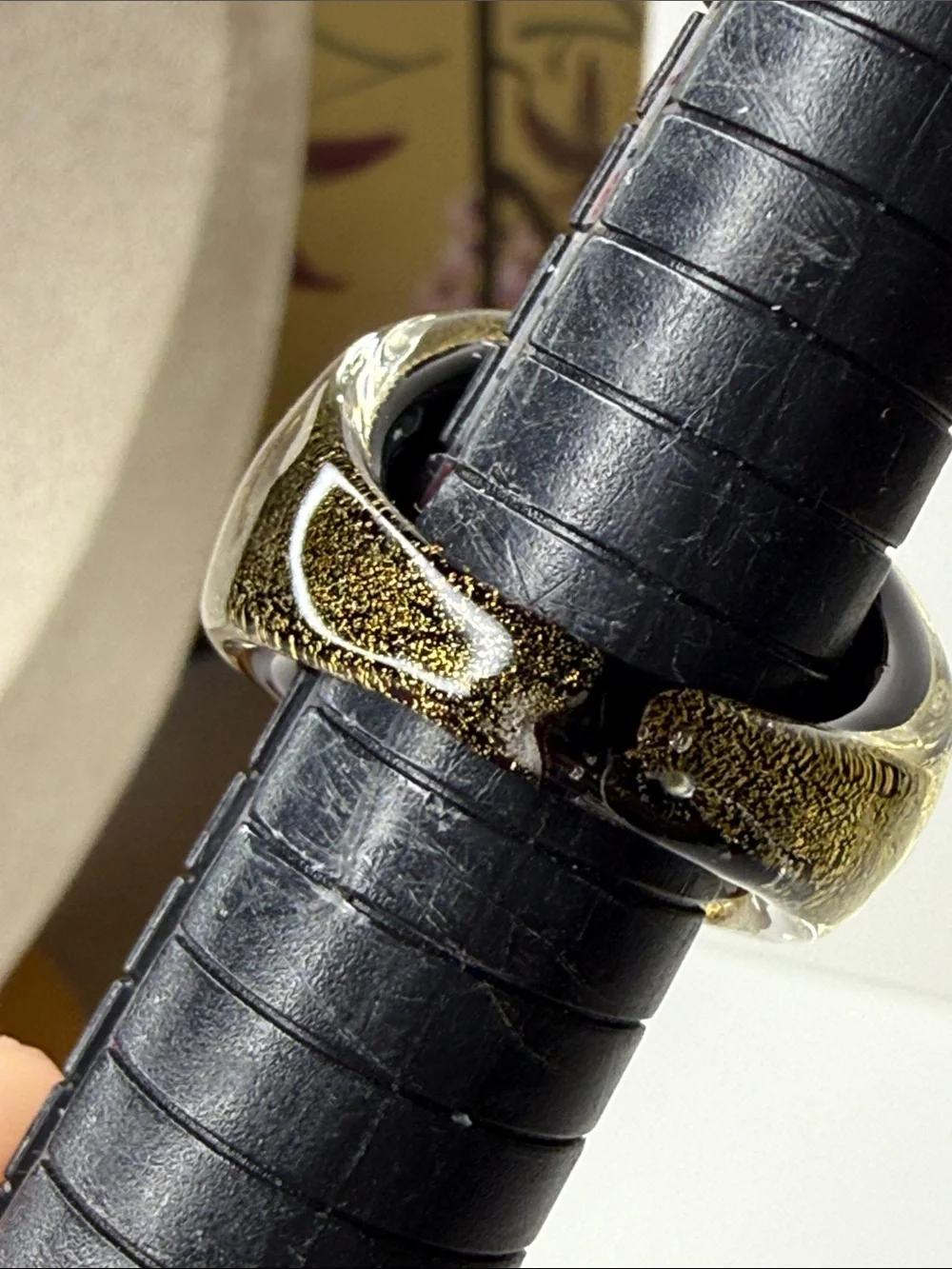 Vintage Wide glass Statement Ring in Metallic Gold drops of glitter